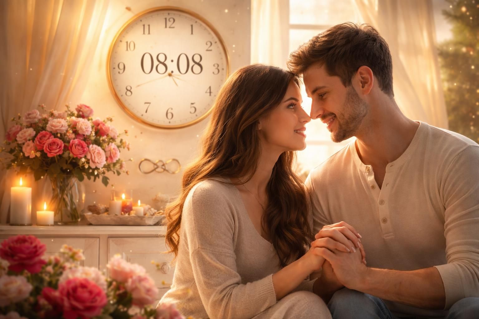 découvrez la signification secrète de l'heure miroir 08h08 en amour et le message spécial qu'elle transmet aux couples et aux âmes sœurs.